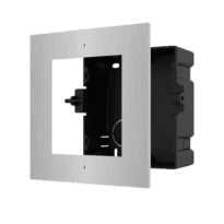 Panel frontal y caja de registro encastrada - Hasta 1 módulo - Específica para videoporteros Hikvision - Compatible con módulos Hikvision - Caja fabricado en plástico - Panel fabricado en acero inoxidable