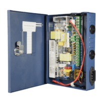 Caixa de distribuição de energia fina - 1 Entrada AC 220 V 5OHz - 9 saídas por par de cobre - Proteção por fusível rearmável - Tensão de saída 12 V / 120 W - Carcaça metálica