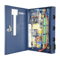 Caixa de distribuição de energia fina - 1 Entrada AC 220 V 5OHz - 18 saídas por par de cobre - Proteção por fusível rearmável - Tensão de saída 12 V / 250 W - Carcaça metálica