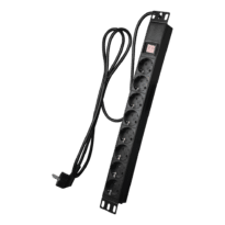 Tomada de corrente múltipla - Formato em bastidor 1U - 8 saídas até 250VAC / 16 A máx. - Interruptor ligar/desligar - Cor preto