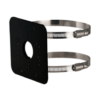 Suporte para mastros/postes - Para câmaras bullet ou domos - Intervalo diâmetro 80~150 mm - Apto para uso no exterior - Passador de cabos - Cor preto