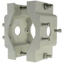 Suporte para mastros/postes - Intervalo diâmetro 60~110 mm - Fixação em ambas as faces - Apto para uso no exterior - Cor branco - Passador de cabos