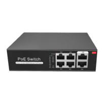 Switch PoE - 4 portas PoE + 2 Uplink RJ45 - Velocidade até 1000 Mbps em todas as portas - Até 60W no total para todas as portas - Largura de banda 12 Gbps - Padrão IEEE802.3af (PoE) / at (PoE+)