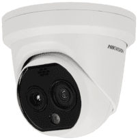 Câmara Térmica IP Dupla Hikvision Gama PRO - Sensor térmico 256x192 VOx | Lente 6.9 mm - Sensor óptico 1/2.7 4 Mpx | Lente 6.4 mm - Sensibilidade térmica  40mK - Deteção e alarme preventivos de incêndios - Taxa de medição do tempo -20~150ºC / ± 8ºC