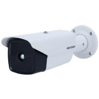 Câmara Térmica IP Hikvision Gama PRO - Sensor térmico 384x288 VOx | Lente 25 mm - Sensibilidade térmica 35 mK - Deteção e alarme preventivos de incêndios - Taxa de medição do tempo -20~150ºC / ± 8ºC - IP67 | IK10 | Anti-corrosão