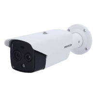 Câmara Térmica IP Dupla Hikvision Gama PRO - Sensor térmico 160x120 VOx | Lente 3.1 mm - Sensor óptico 1/2.7 4 Mpx | Lente 4 mm - Sensibilidade térmica  40mK - Deteção e alarme preventivos de incêndios - Taxa de medição do tempo -20~150ºC / ± 8ºC