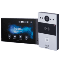 Kit de videoporteiro Android - IP | Placa e monitor - Áudio bidireccional Crystal Clear - Leitor EM/MF e NFC | PoE standard - 2 saídas de relé | Manutenção da Cloud - Ligação de monitor e placas via Cloud