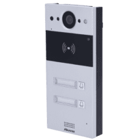 Videoporteiro IP em superficie - Câmara 2 Mpx | Áudio bidirecional - Abertura com cartão EM/MF e NFC 2 relés - 2 apartamentos | PoE, SIP padrão - Manutenção Cloud - Ligação de monitor e placas via Cloud