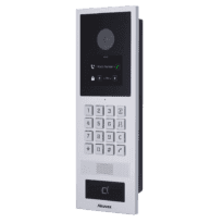 Videoporteiro IP anti-vandalismo IK08. - Câmara 2 Mpx | Áudio bidirecional - Cartão EM/MF, NFC, BLE e PIN | 2 relés - Apartamentos | PoE+, SIP padrão - Ecrã TFT 2.8" | Manutenção da cloud - Ligação via Cloud | Saída 12V