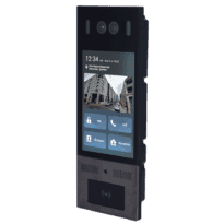 Videoporteiro IP anti-vandalismo IK10. - Câmara dupla 2 Mpx | Áudio bidirecional - Facial, cartão, PIN, BLE e QR | 3 relés - Apartamentos | PoE+, SIP padrão - Ecrã IPS 8" táctil | Manutenção Cloud - Ligação via Cloud | Saída 12V