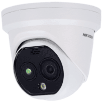 Câmara Térmica IP Dupla Hikvision Gama PRO - Sensor térmico 256x192 VOx | Lente 3.6 mm - Sensor óptico 1/2.7 4 Mpx | Lente 4.3 mm - PoE | IP67 | Áudio | Alarme - Taxa de medição do tempo -20~150ºC / ± 2ºC - Deteção e alarme preventivos de incêndios