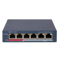 Hikvision PoE Switch Gerível - 4 portas PoE 802.3af/at + 2 Uplink RJ45 - 4 RJ45 10/100Mbps + 2 RJ45 10/100Mbps -  802.3af/at / Máximo 60W - VLAN/Port Isolation/Loop Detection/LLDP - Link Aggregation/PoE Watchdog/SNMP