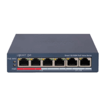 Hikvision PoE Switch Gerível - 4 portas PoE 802.3af/at + 2 Uplink RJ45 - 4 RJ45 10/100Mbps + 2 RJ45 10/100Mbps -  802.3af/at / Máximo 45W - VLAN/Port Isolation/Loop Detection/LLDP - Link Aggregation/PoE Watchdog/SNMP