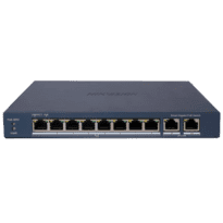 Hikvision PoE Switch Gerível - 8 portas PoE 802.3af/at + 2 Uplink RJ45 - 8 RJ45 10/100/1000 Mbps + 2 RJ45 10/100/1000Mbps -  802.3af/at / Máximo 110W - VLAN/Port Isolation/Loop Detection/LLDP - Link Aggregation/PoE Watchdog/SNMP