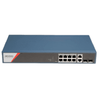 Switch PoE Hikvision - 8 portas RJ45 GE + 2 Gigabit RJ45/SFP portas [%VAR%] - 8 Portas PoE+ 802.3af/at/bt - Até 130w Potência PoE total - PoE Extended / PoE Watchdog / Isolamento de portas - Instalação em rack/parede/desktop