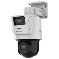 Hikvision Câmara tandem IP gama VALUE - Lente dupla (panorâmica 4Mpx + PT 4Mpx)) - Lente PT 8 mm | Lente pan. 2.8 mm - Luz híbrida 30 m | Microfone integrado - Detecção de movimento 2.0 - Micro SD IP66  PoE+