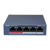 Desktop Switch da Hikvision - 4 Portas PoE + 1 Porta Uplink (RJ45) - Velocidade 10/100 Mbps - Até 35W no total para todas as portas - Compatível com PoE IEEE802.3af