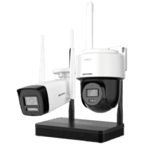 Kit de videovigilância Wifi da Hikvision - Câmara bullet 4 Mpx + Câmara PT 4 Mpx - NVR 4 Canais IP 6 Mpx - Lente 2.8 mm (ambas as câmaras) - Bullet: IV 30 m | PT: IR 25 m, luz branca 25 m - Microfone incorporado | MicroSD | 1 HDD | IP66