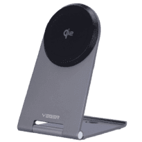 Carregador sem fios VEGER - Potencia 15W - Entrada USB-C - Carregamento rápido - Saída sem fios | MagSafe - Com suporte rebatível: cor prateada