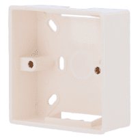 Caixa para mecanismo de botão-pulsador - Compatível com a seleção de produtos - Instalação embutida - Fabricado em plástico - Dimensões 86 (A) x 86 (L) x 33 (P) mm - Orifício para conexões