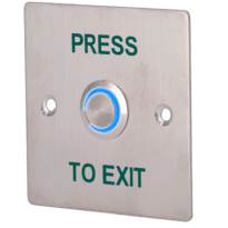 Botão pulsador de abertura de porta com LED - Uso profissional - Testado 100.000 utilizações - NO/NC/COM | Montagem embutida ou de superfície - Dimensões 86 (A) x 86 (L) x 29 (P) mm - Fabricado em aço inoxidável