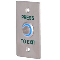 Botão pulsador de abertura de porta com LED - Uso profissional - Testado 100.000 utilizações - NO/NC/COM | Montagem embutida ou de superfície - Dimensões 86 (A) x 50 (L) x 29 (P) mm - Fabricado em aço inoxidável