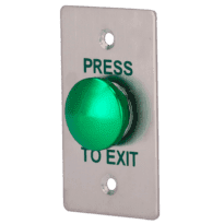 Botão de libertação de porta - Tipo semiesfera - Testado 500.000 utilizações - NA/CF | Embutido ou à superfície - Dimensões 86 (A) x 50 (L) x 23 (P) mm - Fabricado em aço inoxidável