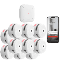 Kit de deteção de incêndio autónomo X-Sense - Inclui 12 detetores de fumo XS01-M e Hub SBS50 - Ligação ao HUB SBS50 para comunicação via APP - Permite ligar detectores 50 na mesma rede - Alarme sonoro 85 dB a 3m - Certificado EN 14604