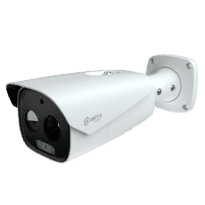 Câmara térmica Dual Bullet IP Safire Smart - Sensor térmico 12 m 384x288 VOx | Lente 19 mm - Sensor óptico 1/2.7 5 Mpx | Lente 16 mm - Sensibilidade térmica  35mK - IA baseada na classificação humana e de veículos - Taxa de medição do tempo -20~150ºC / ± 8ºC