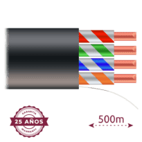 Cabo UTP - Categoria 5E - Bobine de 500 metros - Revestimento cor negra - Diâmetro 5.5 mm - Revestimento especial para exterior