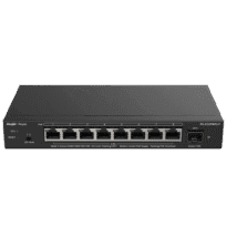 Reyee Switch PoE Cloud Capa 2 - 8 puertos PoE MultiGigabit+ 1 10Gbps SFP+ -  PoE 802.3af/at hasta 30w / Máximo 130W - Static LAG/DHCP Snoop/Port Mirror - VLAN/Port Isolation/PoE Watchdog - Enrackable
