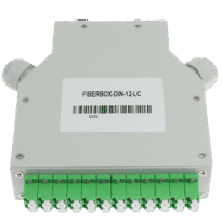 Caixa de fibra  - 12 Portas LC/APC Duplex - Tipo polido APC, verde - Tabuleiro de emenda (sem pigtail) - Calha DIN
