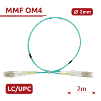 Cabo de ligação de fibra ótica - Fibra multimodo OM4 - Conector LC duplex UPC - Comprimento 2m - Coberta LSZH - Compatibilidade genérica