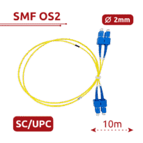 Cabo de ligação de fibra ótica - Fibra monomodo OS2 - Conector SC UPC duplex - Comprimento 10m - Coberta LSZH - Compatibilidade genérica
