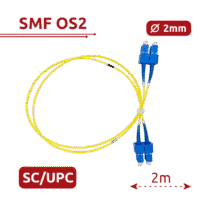 Cabo de ligação de fibra ótica - Fibra monomodo OS2 - Conector SC UPC duplex - Comprimento 2m - Coberta LSZH - Compatibilidade genérica