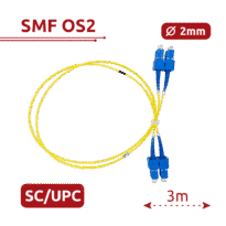 Cabo de ligação de fibra ótica - Fibra monomodo OS2 - Conector SC UPC duplex - Comprimento 3m - Coberta LSZH - Compatibilidade genérica