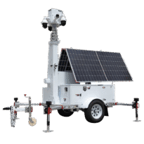 Reboque auto-alimentado para CCTV  - Painel solar de 2x600W - Bateria de lítio LiFePo 12000Wh - Mastro telescópico até 9m - IP65 - Engate de reboque e travão de mão manual - MONTAGEM NÃO INCLUÍDA