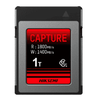 Cartão CFExpress B Hikvision - Capacidade 1 TB - Velocidade R/W: 1800/1400 MB/s - Ciclos E/P: até 3.000 - Conector PCIe Gen 3 x 2 - Fotografia profissional (imagens e vídeos 8K))