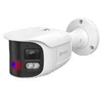 Safire Smart - Câmara Bullet IP gama I1 panorâmica dissuasora - Resolução 8 Megapixel (4640x1760) - Lente 2x2.8 mm (180º) | Metadados de vídeo - IA: Classificação de humano e veículo - IP66 | PoE.af | Altifalante e flash policial