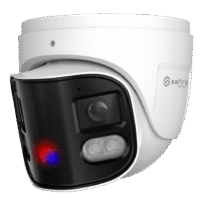 Safire Smart - Câmara Turret IP gama I1 panorâmica dissuasora - Resolução 8 Megapixel (4640x1760) - Lente 2x2.8 mm (180º) | Metadados de vídeo - IA: Classificação de humano e veículo - IP66 | PoE.af | Altifalante e flash policial
