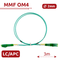 Cabo de ligação de fibra ótica - Fibra multimodo OM4 - Conector LC APC duplex - Comprimento 3m - Coberta LSZH - Compatibilidade genérica