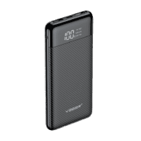 Power bank VEGER com ecrã LCD - Capacidade 10000mAh - Entradas USB-C, Micro USB - Saídas USB-C, USB-A  - Carregar dispositivos 2 de cada vez - Cor preto