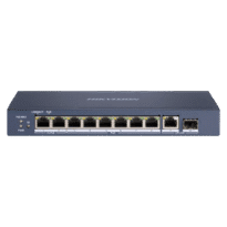 Switch Hi-PoE Hikvision  - 8 Portas PoE + 1 Uplink RJ45 + 1 Uplink SFP - Velocidade da porta Gigabit 10/100/1000Mbps - 6PoE+ Portas 30W + 2 Porta Hi-PoE 90W - PoE Watchdog - Até 110W Potência PoE total