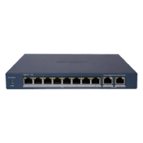 Hikvision PoE Switch Gerível - 8 portas PoE 802.3af/at + 2 Uplink RJ45 - 8 RJ45 10/100/1000 Mbps + 2 RJ45 10/100/1000Mbps -  802.3af/at / Máximo 60W - VLAN/Port Isolation/Loop Detection/LLDP - Link Aggregation/PoE Watchdog/SNMP