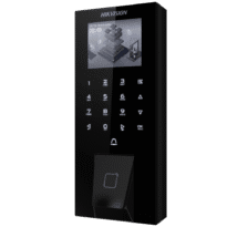 Controlo de acesso e presença PoE IP65 - Impressão digital, cartão MF e PIN - 5.000 utilizadores | 150.000 registos - TCP/IP, WiFi, USB, RS485 e Wiegand - 2.4" TFT | Controlador integrado - iVMS-4200 | Hik-Connect