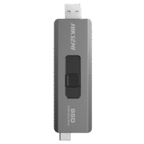 Disco SSD portátil da Hikvision - Formato da pen drive - Capacidade 500 GB - Interface USB tipo A e USB Tipo C - Velocidade de leitura/escrita: 530/450 MB/s - Função OTG