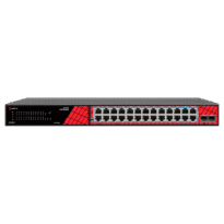Safire Switch Hi-PoE - 24 portas + 2.5GE SFP Uplink + 2 Uplink RJ45 - Velocidade da porta Gigabit 10/100/1000 Mbps - 22 Portas PoE+ 30W + 2 Portas Hi-PoE 60W - PoE Watchdog - Até 300W Potência PoE total