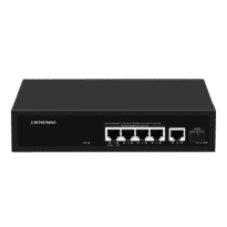 Switch PoE Multigagibit 2,5Gbps - 4 PoE + 1 Uplink Rj45 1/2,5G+ 1 Uplink SFP+ 10G  - Velocidade da porta 2,5/1Gbps  - 4 Portas PoE+ 30W  - PoE Watchdog - Até 65W Potência PoE total