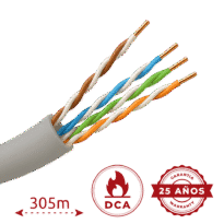 Cabo UTP safire livre de halogéneo - Categoria 5e - Atende com 90m Fluke test - Bobine de 305 metros - Diâmetro 0.5 mm - Isento de halogéneos