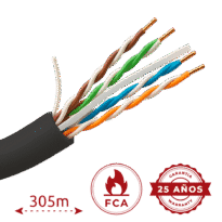 Cabo UTP rígido para exterior - Categoria 6 - Atende com 90m Fluke test - Condutor OFC, pureza 99.9% cobre - Bobine de 305 metros - Diâmetro 5.5 mm